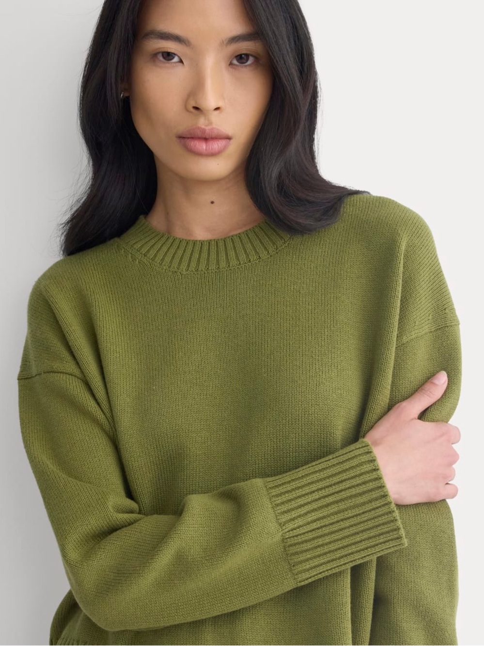 Everlane everyday boxy cotton Olive Sage Green Crewneck Women's Sweater